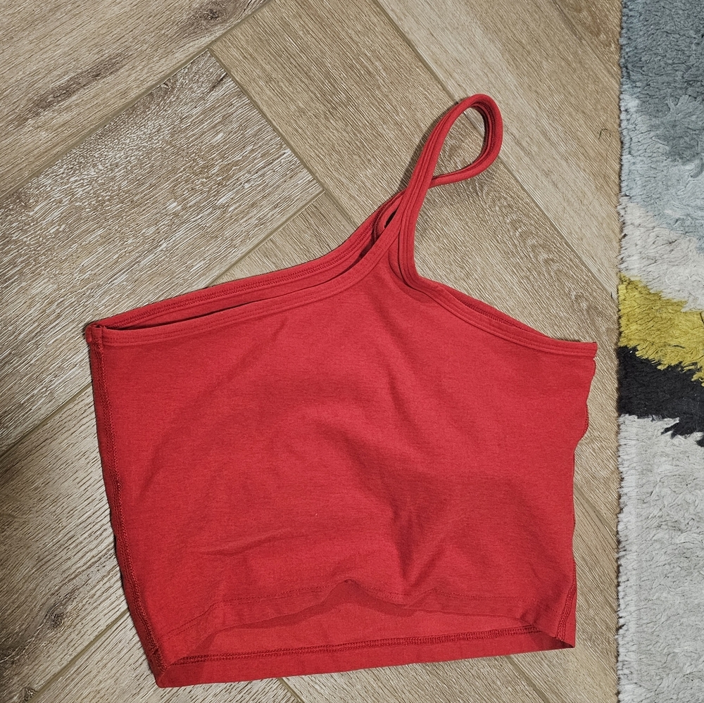 Beyond Yoga Spacedye Red One-Shoulder Crop Top